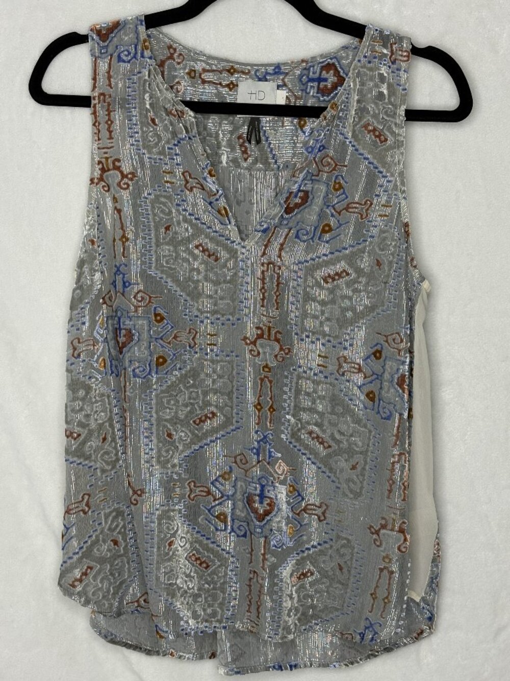 HD in Paris Women's Tank Top Colorful Burn Out Metallic Patterned Blouse - S